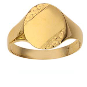 9ct Gold 14x12mm hand engraved oval gents signet sizes R-Z