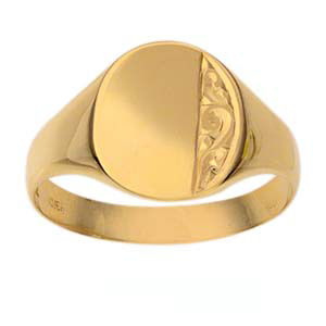 9ct Gold 11x13mm hand engraved oval gents signet sizes R-Z