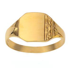 9ct Gold 12x11mm hand engraved square gents signet sizes R-Z
