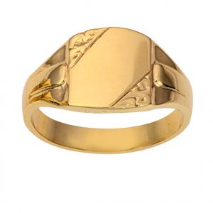9ct Gold 14x12mm gents engraved rectangular Signet Ring Sizes R-X