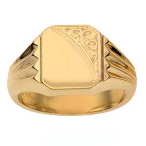 9ct Gold 12x11mm gents engraved rectangular Signet Ring Sizes R-Z
