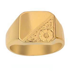 9ct Gold 15x15mm hand engraved cushion gents Signet Ring Sizes R-Z