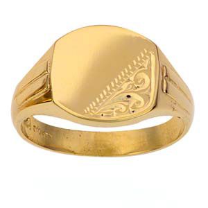9ct Gold 13x14mm gents engraved TV shaped Signet Ring Sizes R-W