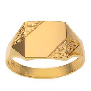 9ct Gold 12x11mm gents engraved rectangular Signet Ring Sizes R-W