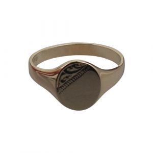 9ct Gold 12x10mm hand engraved oval gents Signet Ring Sizes R-W