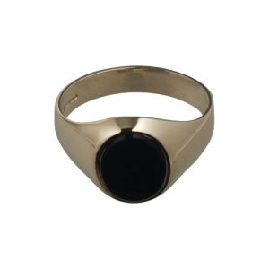9ct Gold 12x10mm gents Onyx flush set oval Signet Ring Sizes R-W