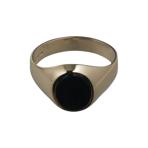9ct Gold 12x10mm gents Onyx flush set oval Signet Ring Sizes R-W