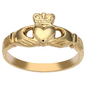 9ct Gold 9x24mm ladies Claddagh Ring Sizes J-Q
