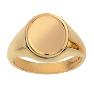9ct Gold 16x14mm solid line border oval Signet Ring Sizes R-W