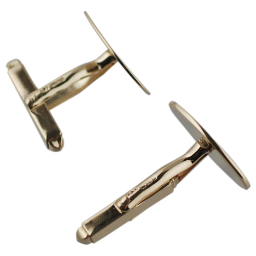 9ct Gold 19x11mm plain oval swivel Cufflinks - Image 2