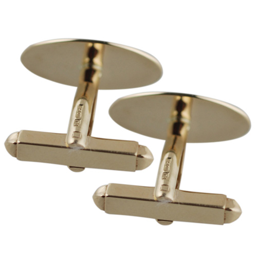 9ct Gold 19x11mm plain oval swivel Cufflinks - Image 3
