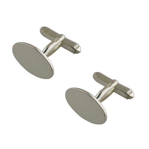 9ct White Gold 19x11mm plain oval swivel Cufflinks