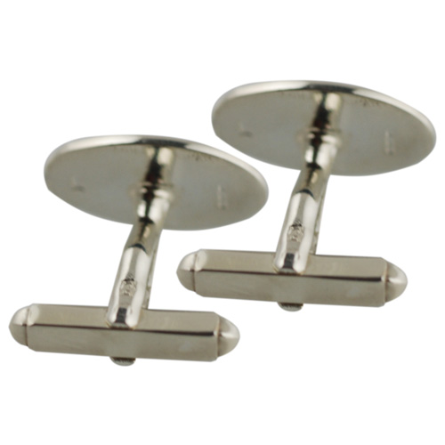 9ct White Gold 19x11mm plain oval swivel Cufflinks - Image 2
