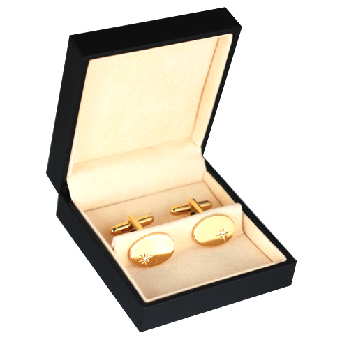 GP 12x17mm oval star set CZ swivel Cufflinks - Image 2
