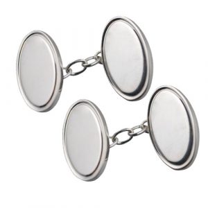 Silver 12x19mm oval line border chain Cufflinks