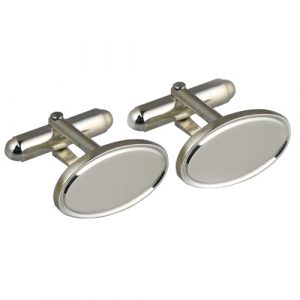 Silver 12x19mm line border oval swivel Cufflinks