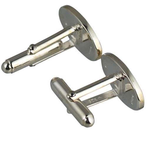 Silver 12x19mm line border oval swivel Cufflinks - Image 2