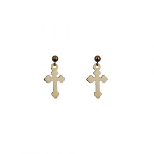 9ct Gold 13x10mm plain Cross dropper Earrings