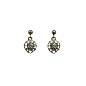 9ct Gold 11x7mm filagree heart dropper Earrings set with Cubic Zirconia