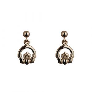 9ct Gold 9mm dropper Claddagh Earrings
