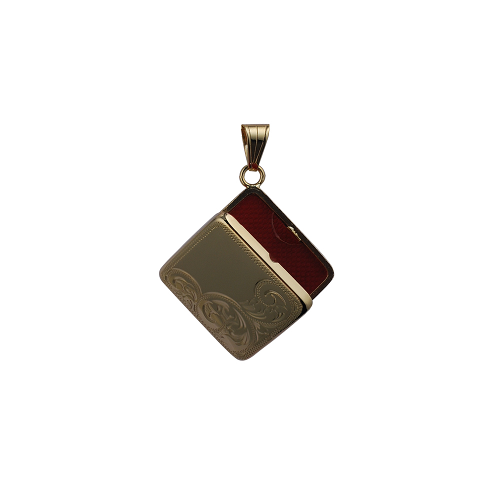 9ct Gold 22mm half hand engraved flat diamond shape Locket - Image 2