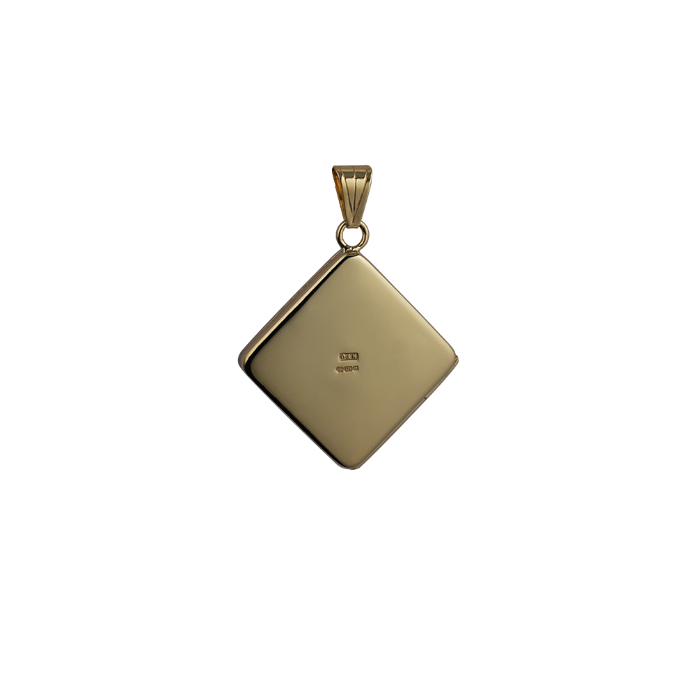 9ct Gold 22mm half hand engraved flat diamond shape Locket - Image 3