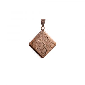 9ct Rose Gold 22mm hand engraved flat diamond shape Locket