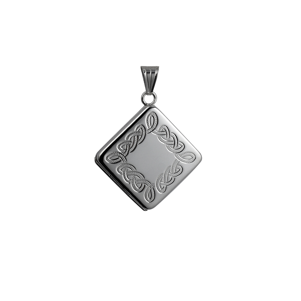Silver 22mm celtic hand engraved flat diamond shape Locket