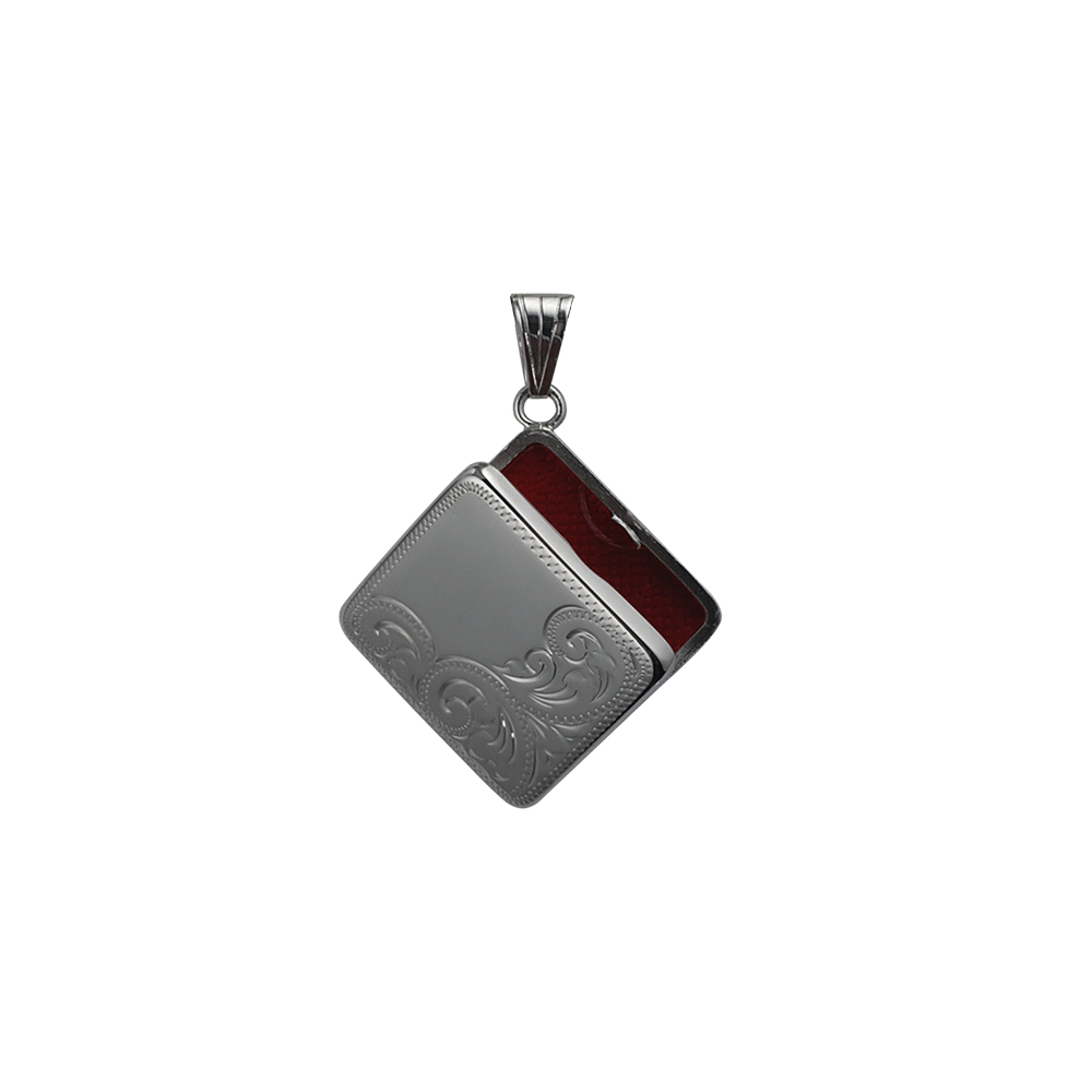 Silver 22mm half hand engraved flat diamond shape Locket - Image 2