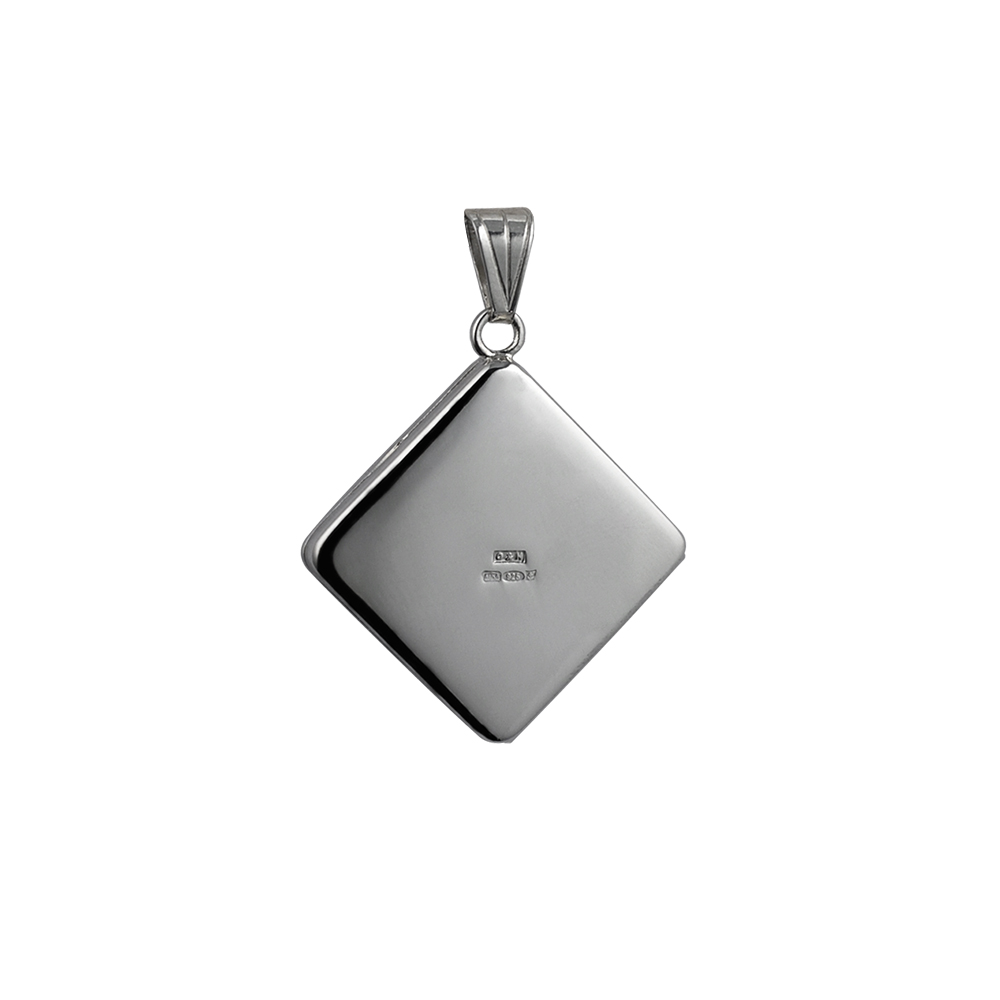 Silver 22mm half hand engraved flat diamond shape Locket - Image 3