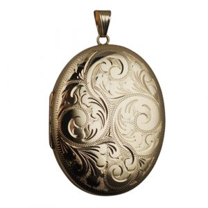 9ct Gold 45x35mm hand engraved oval family Locket