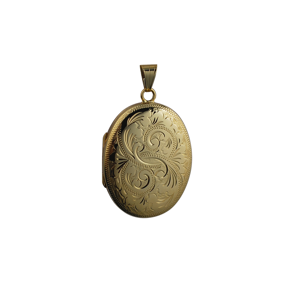 9ct Gold 35x26mm hand engraved oval family Locket