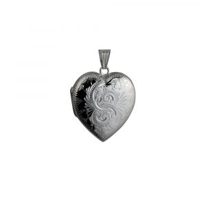 Silver 30x28mm hand engraved heart Locket