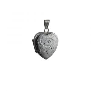 Silver 24x20mm heart Locket with a hand engraved scroll edge