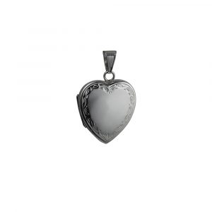 Silver 24x20mm heart Locket with a hand engraved scroll edge