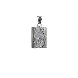 Silver 22x15mm hand engraved flat rectangular Locket