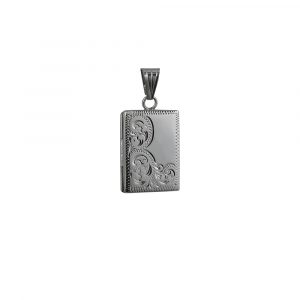 Silver 22x15mm half hand engraved flat rectangular Locket
