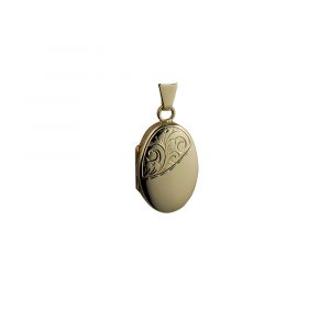 9ct Gold 22x15mm half hand engraved oval Locket