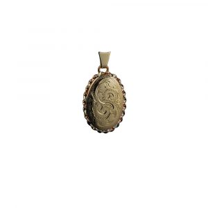 9ct Gold 23x16mm hand engraved twisted wire edge oval Locket