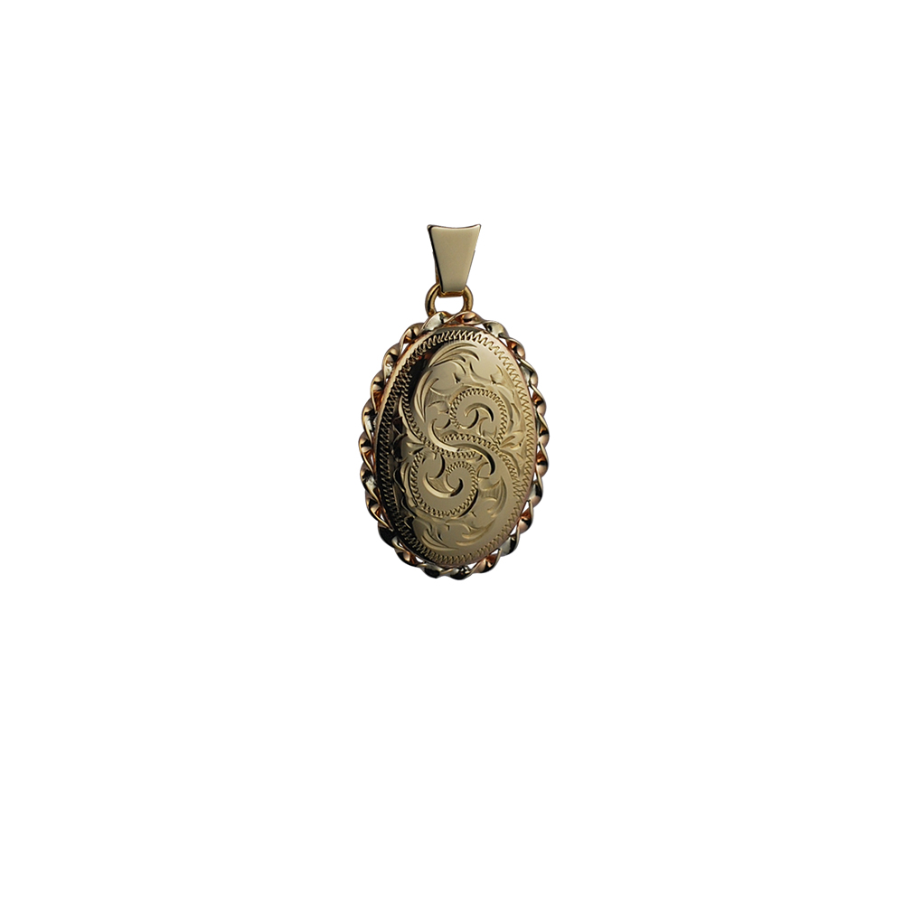 9ct Gold 23x16mm hand engraved twisted wire edge oval Locket