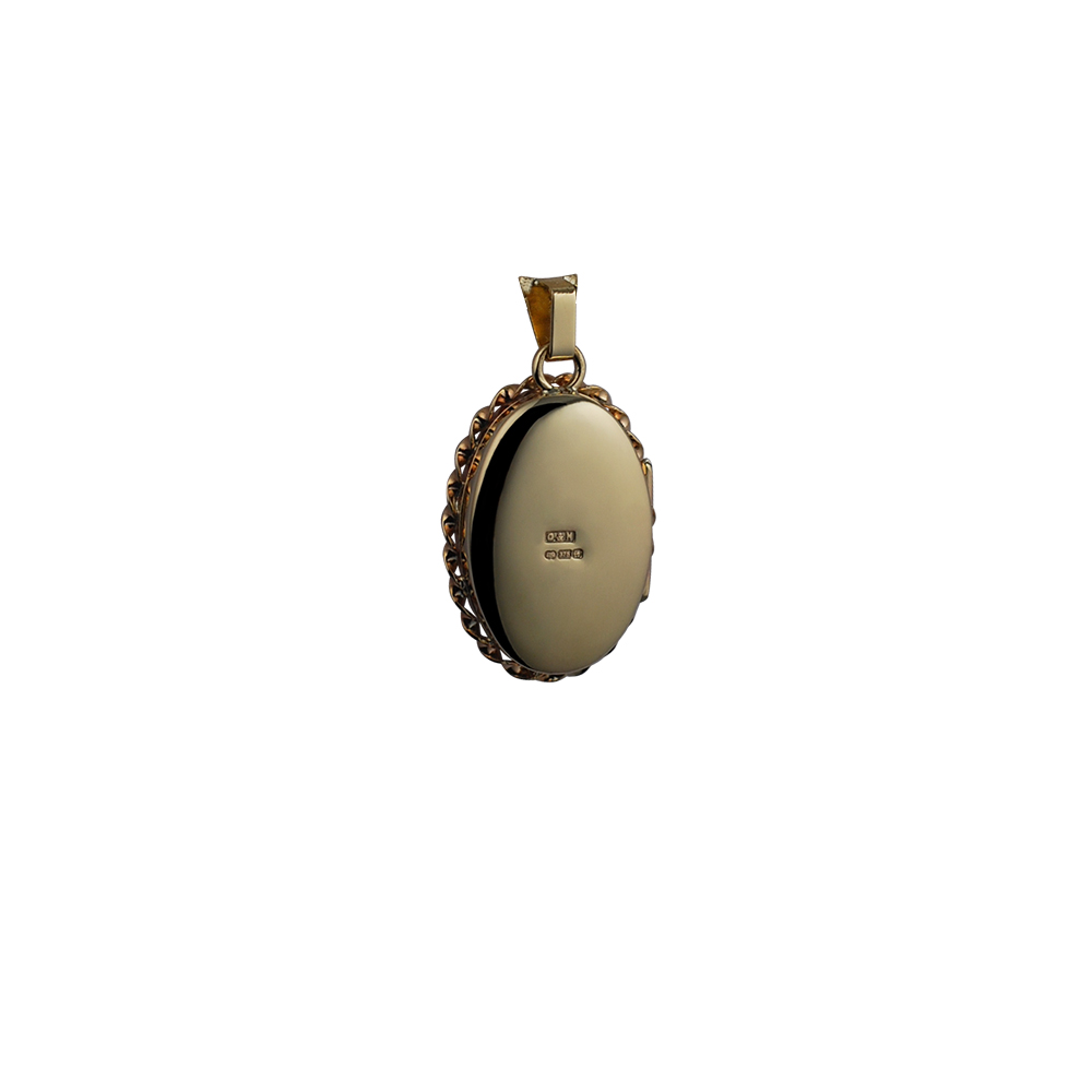 9ct Gold 23x16mm hand engraved twisted wire edge oval Locket - Image 3