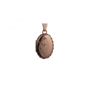 9ct Rose Gold 23x16mm hand engraved flowers oval twisted wire edge Locket