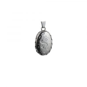 Silver 23x16mm hand engraved oval twisted wire edge Locket