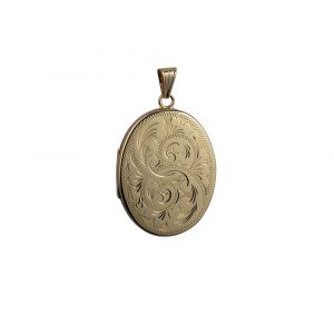 9ct Gold 35x26mm hand engraved flat oval Locket