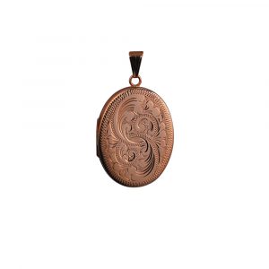 9ct Rose Gold 35mm hand engraved flat oval Locket