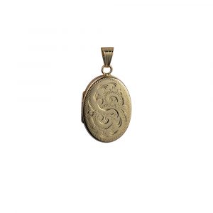9ct Gold 26x19mm flat oval hand engraved Locket
