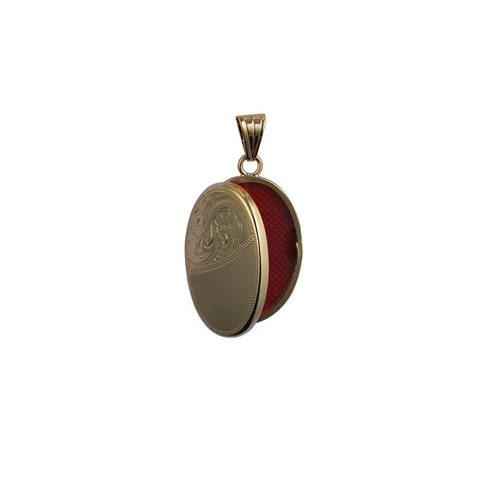 9ct Gold 26x19mm half hand engraved flat oval Locket - Image 2