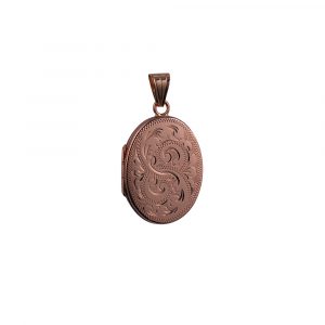 9ct Rose Gold 26x19mm hand engraved flat oval Locket