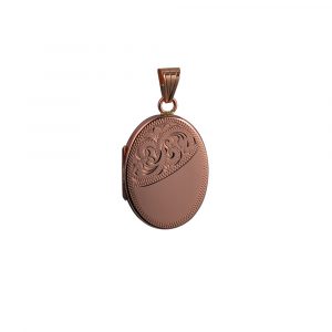 9ct Rose Gold 26x19mm half hand engraved flat oval Locket
