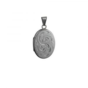 Silver 26x19mm hand engraved flat oval Locket